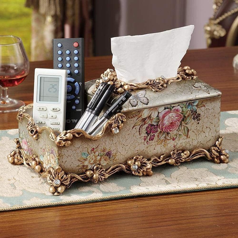 Tissue Box Holder Embellishments European And Style Retro Storage Box Home Living Room Coffee Table Creative Multi-function Trays Luxury Napkin Carton Resin Ornaments Hand-painted ( Color : Beige )
