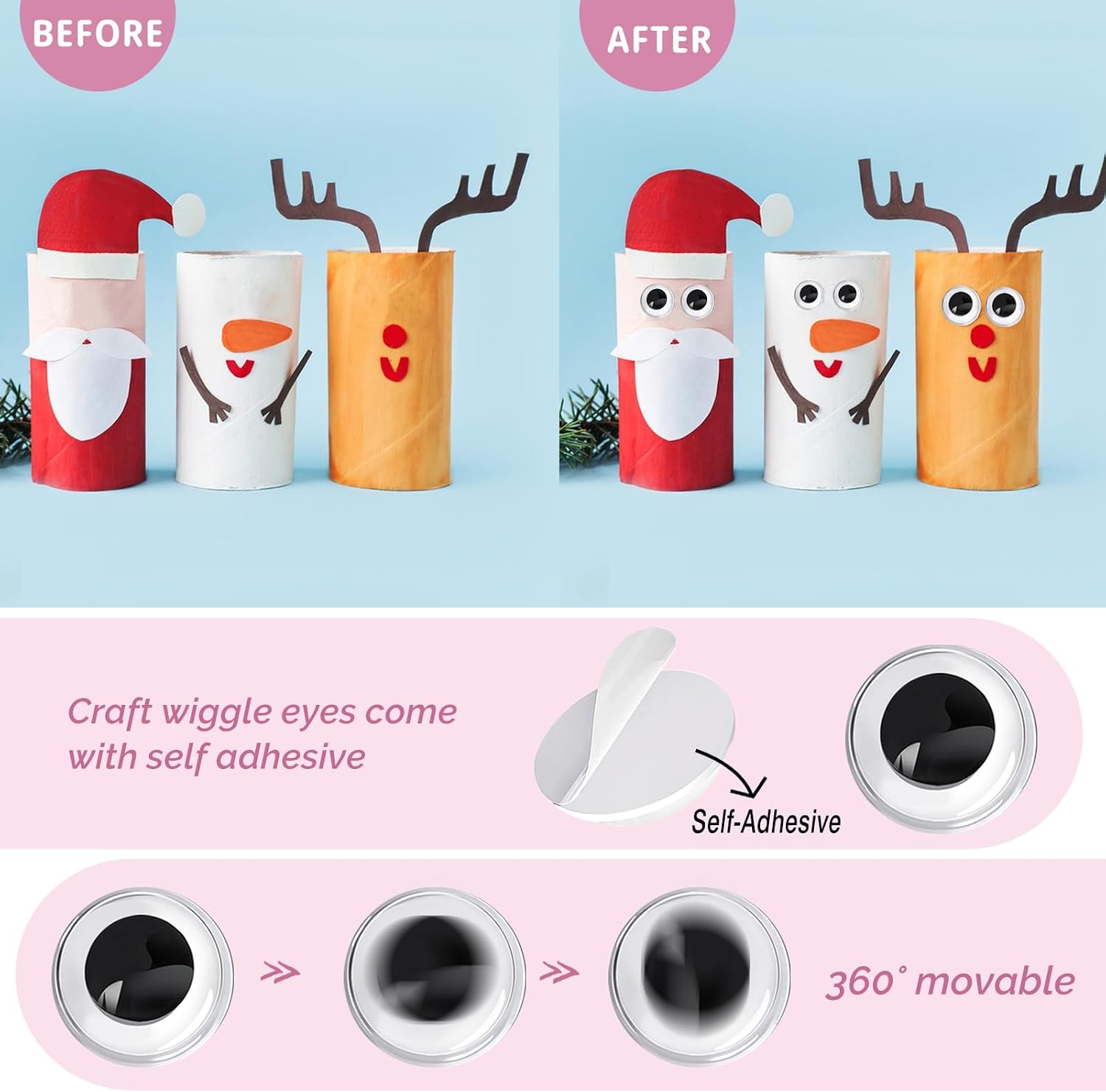 TOAOB 500pcs 10mm Googly Eyes Self Adhesive for Crafts Assorted Colors Wiggle Eyes Plastic Sticker Eyes for DIY Arts Home Decoration
