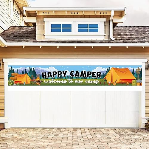 Miniatura 6 de Cartel de fondo de Happy Camper con 118.1 x 19.6 pulgadas, tela de poliéster de tamaño largo, letrero de telón de fondo para camping, suministros de
