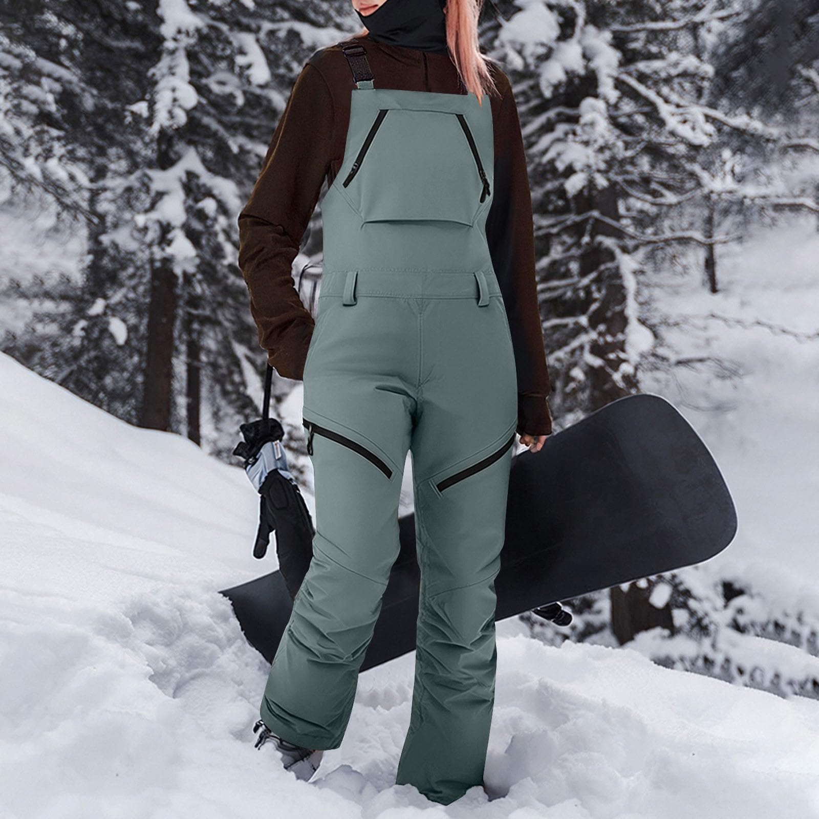 Damen-Ski-Latzhose, Baggy, Snowboardhose, Overall, wasserdicht, winddicht, ärmellos, Wärmedämmung, Ski, Snowborad, Overall, Winter, Einteiler, Straps-Latzhose