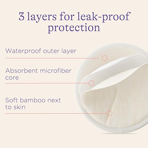 Miniatura 4 de Lansinoh Almohadillas de lactancia lavables, hechas con viscosa de bambú orgánica, almohadillas reutilizables para lactancia materna con bolsa de