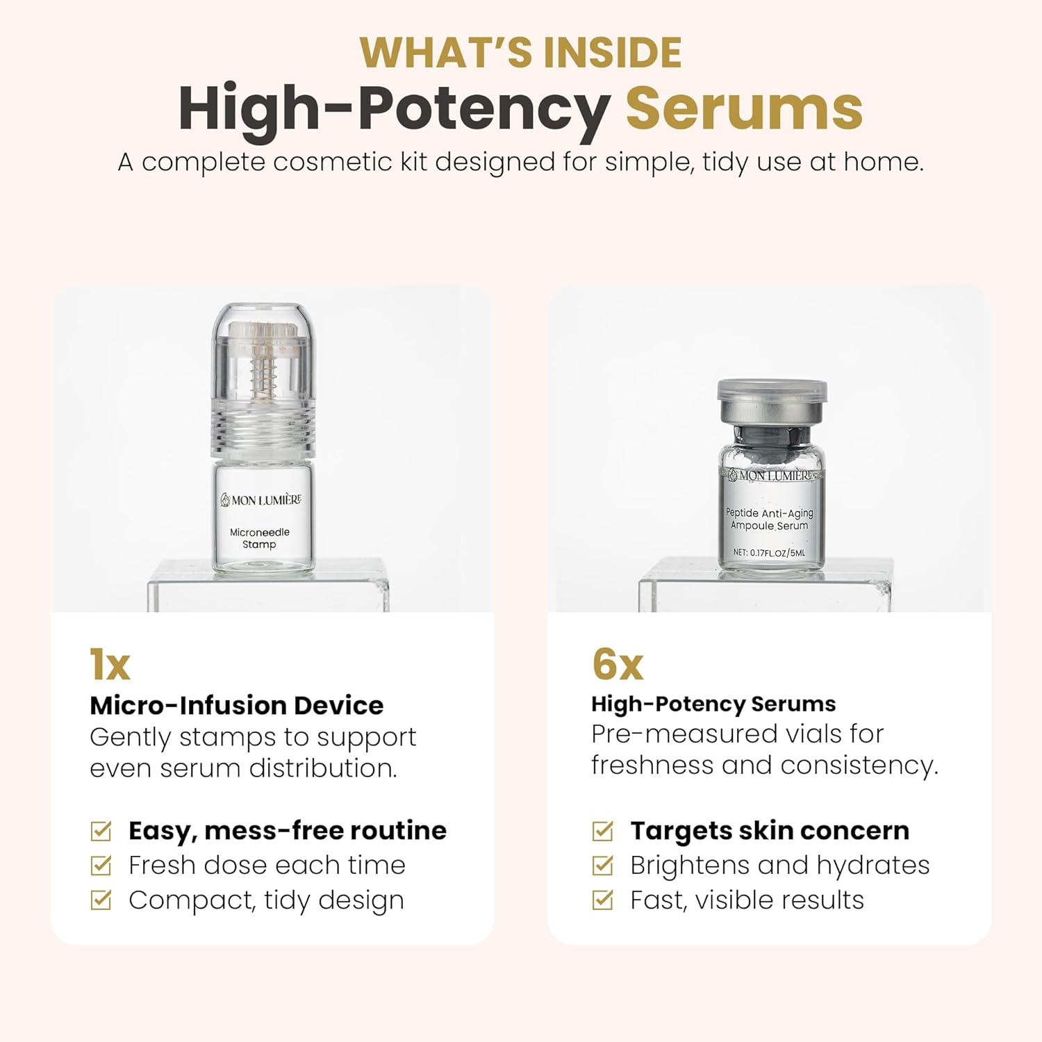 Mon Lumiere Micro-Infusion System - 0.25mm Gold Derma Spring-Loaded Stamp with PDRN & Peptides - At-Home Facial Kit for Collagen Boost & Fine Lines - Includes 6 Single-Dose Serums - Starter Kit - Image 4