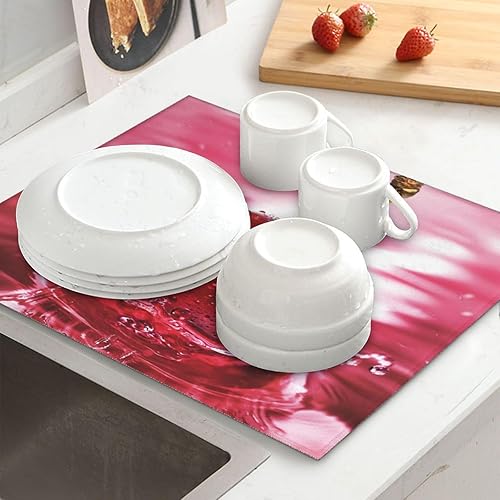 Miniatura 9 de Tapete de secado de platos con diseño de cerezas rojas para cocina, ultra absorbente, tapete escurridor de microfibra, tapete de café grande para