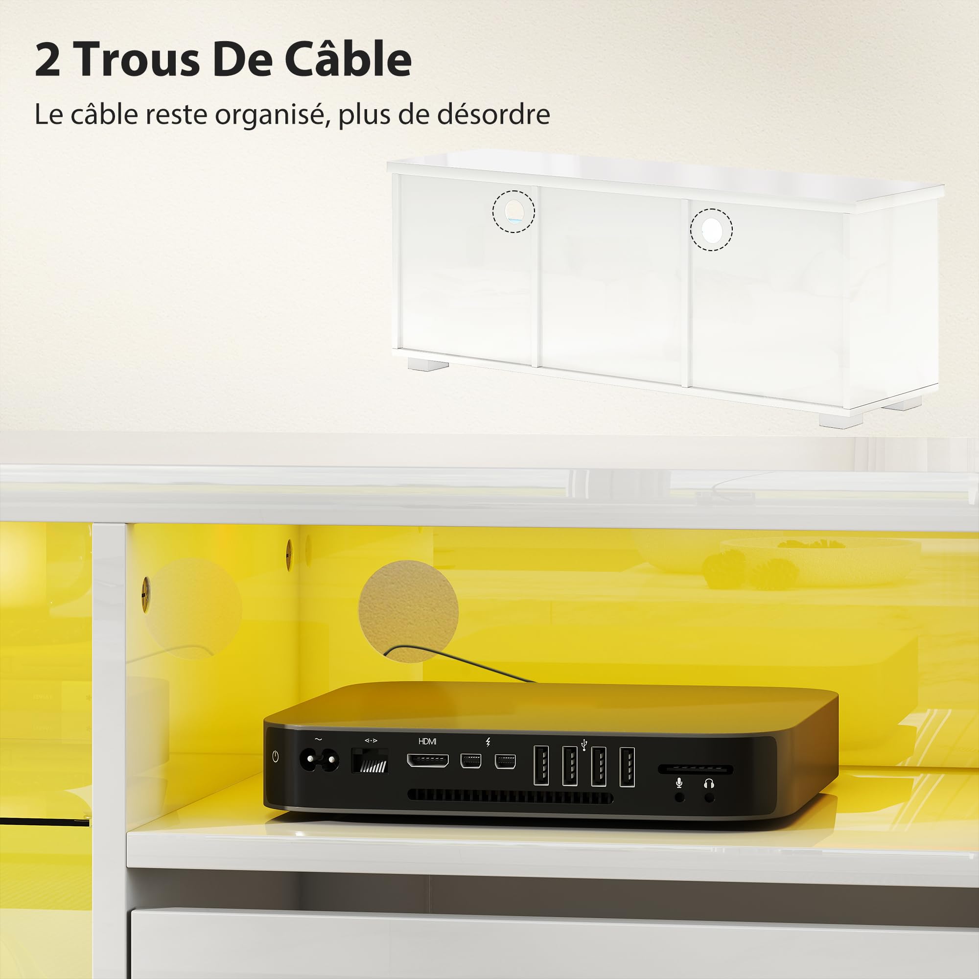 HOMCOM Meuble TV 120 cm Meuble Télé LED TV pour Téléviseur 55 Pouces Blanc