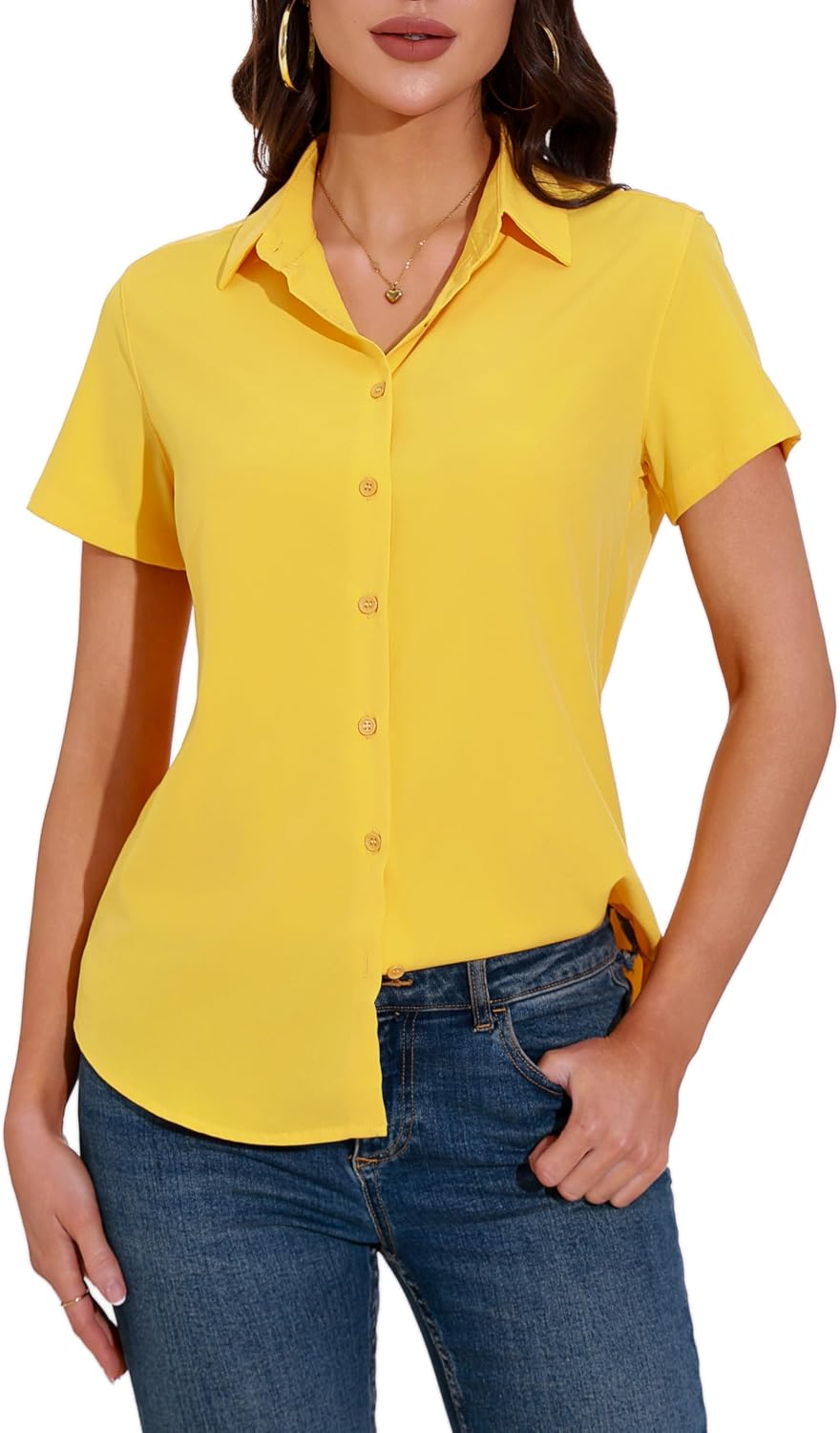 GUANYY Womens Short Sleeve Button Down Shirt Casual Business Work Blouses | Short Sleeve Button Down Shirt, Lightweight Breathable Fabric, Classic Office Cut, Business Casual for Daily Work