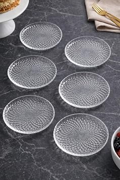 Zerina Mini Tatlı/Pasta Cam 16 cm Dik Kenar Sunum Tabağı-6'lı