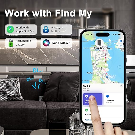SMART LB Fashion Slim Wallets for Men with Money Clip Mens Wallet Front Pocket Bifold (Carbon) Work with Apple Find my, iOS only, Wallet Tracker finder for Pop up Wallet