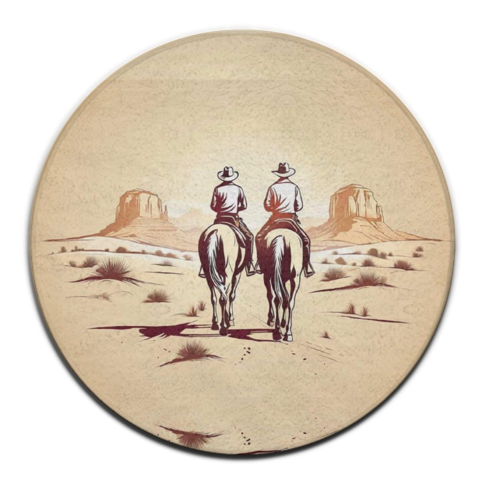 Ultra Soft Round Area Rugs Western Desert Cowboy Riding Horses for Bedroom Anti-Slip Nursery Rug Family Room Living Room Carpets Play Mat Easy to