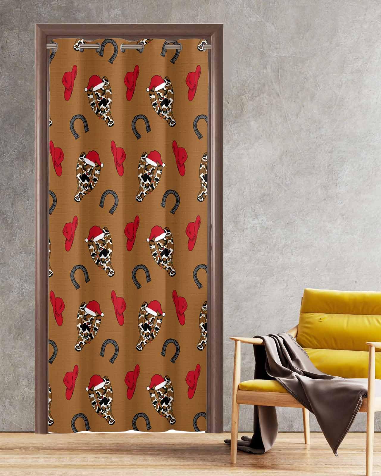 BOSIJOY Yoga Mat Towel,Christmas Cactus Cow Pattern Horseshoe Non Slip Sweat Absorbent Hot Yoga Towels with Corner Pockets,Red Cowboy Hat on Brown Soft Microfiber Towel for Pilates Bikram 70
