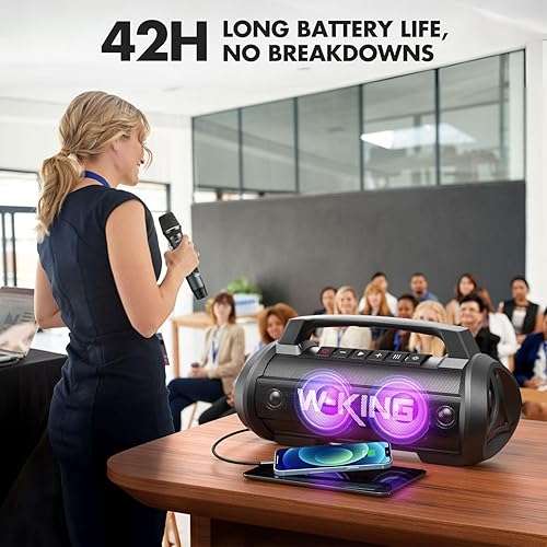 Miniatura 4 de W-KING Altavoz Bluetooth portátil de 70 W (pico de 120 W) con micrófono inalámbrico, altavoces Bluetooth impermeables con subwoofer altavoces para