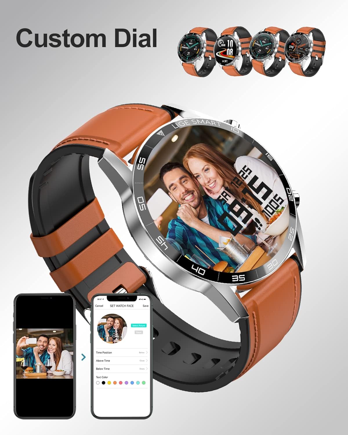 Smart Watch,1.3" Full Touch Screen Bluetooth Call Fitness Tracker with Heart Rate Sleep Monitor Blood Pressure IP67 Waterproof Sport Stainless Steel Mens Watches for iOS Android,Black