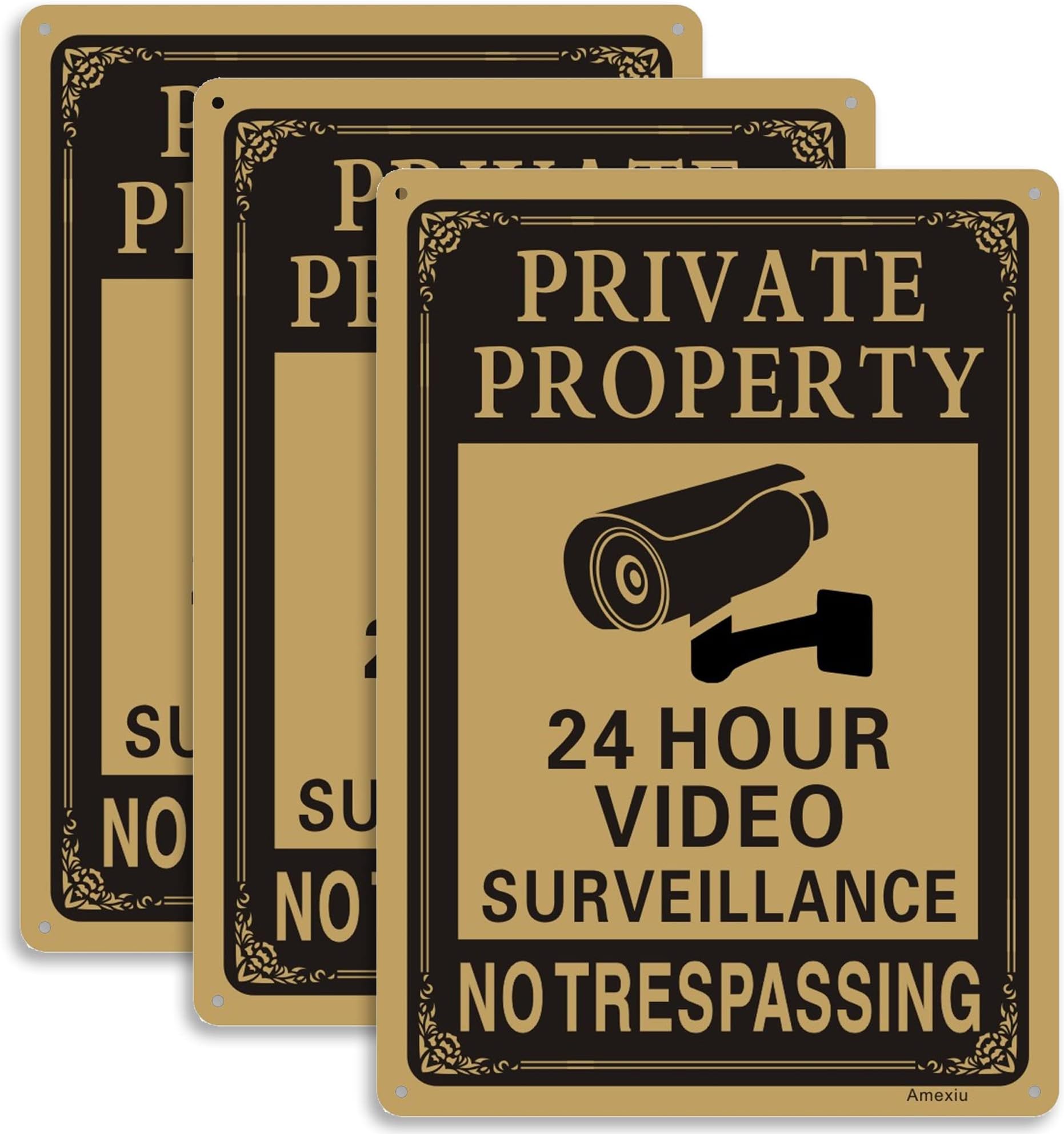3 PCS Private Property No Trespassing Warning Sign, Metal For