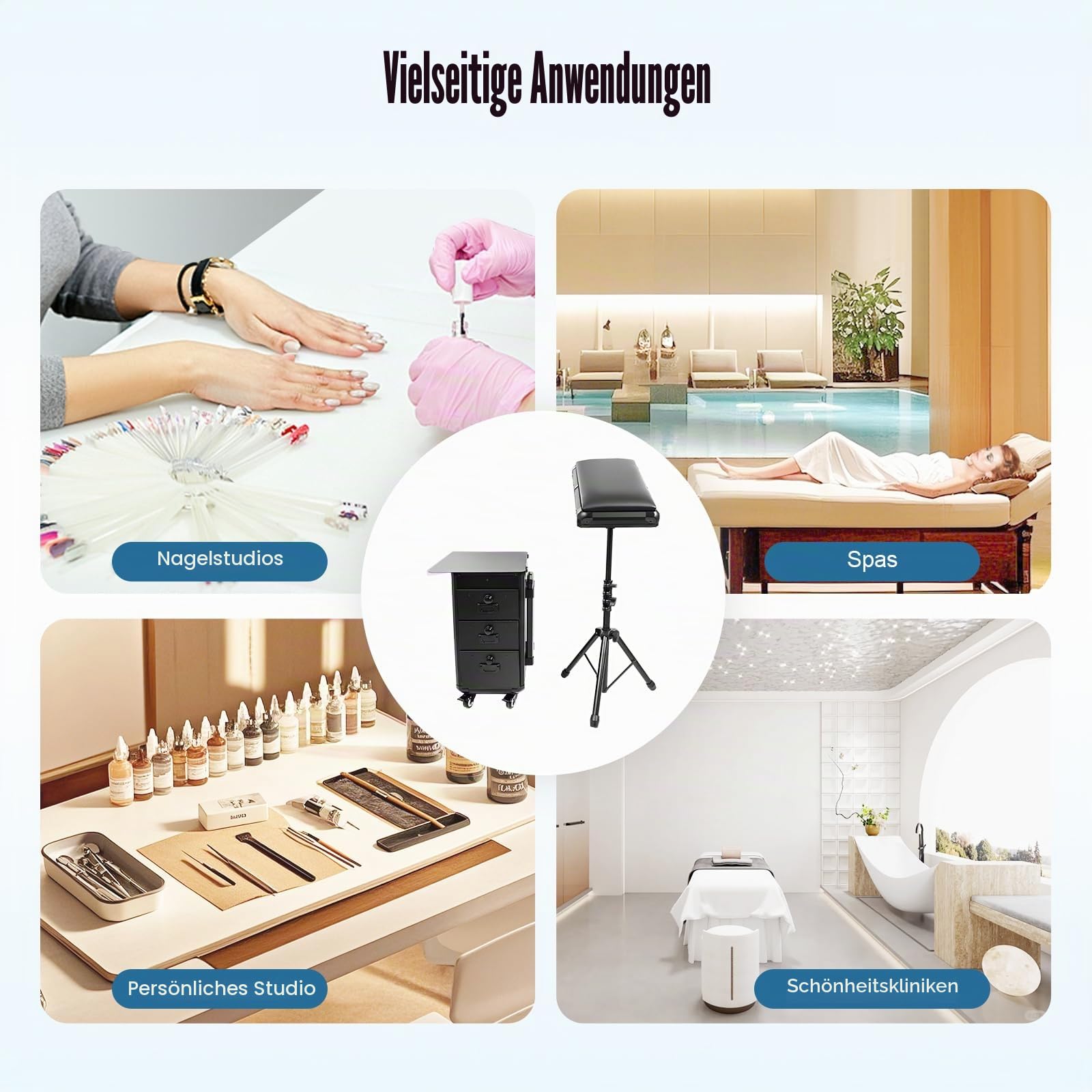Kosmetikkoffer Trolley mit Armlehnenständer,Kosmetikkoffer Trolley Tattoo Koffer,Tattoo Tisch Beauty Stand,mit 3 Schubladen und 4 Universalrädern,für Kosmetik Aufbewahrung Schminkkoffer