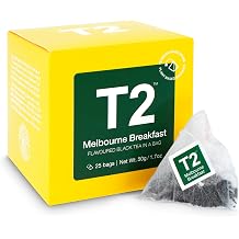 T2 Tea - Melbourne Breakfast Black Tea, 25 Tea Bags in a Box, Sweet Vanilla Flavoured Tea, 50g B125AE019