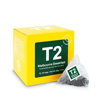 T2 Tea - Melbourne Breakfast Black Tea, 25 Tea Bags in a Box, Sweet Vanilla Flavoured Tea, 50g B125AE019