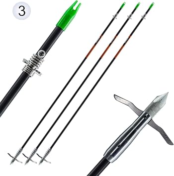 maifield Bowfishing Head Carbon/Glass-Fiber Arrow Shafts 2 Mechanical Barbs 2.5" Holding Area Archery Broadhead Fits 5/16" Fiberglass Arrow Shaft 3/6 PK