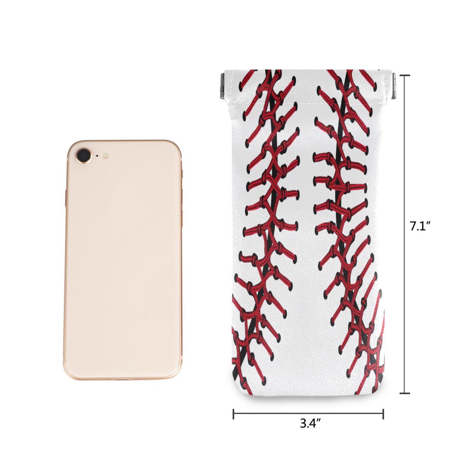 FLildon Baseball Texture Eyeglasses Pouch Squeeze Top Sunglasses Case Soft PU Leather Eyeglass Bag for Men Women