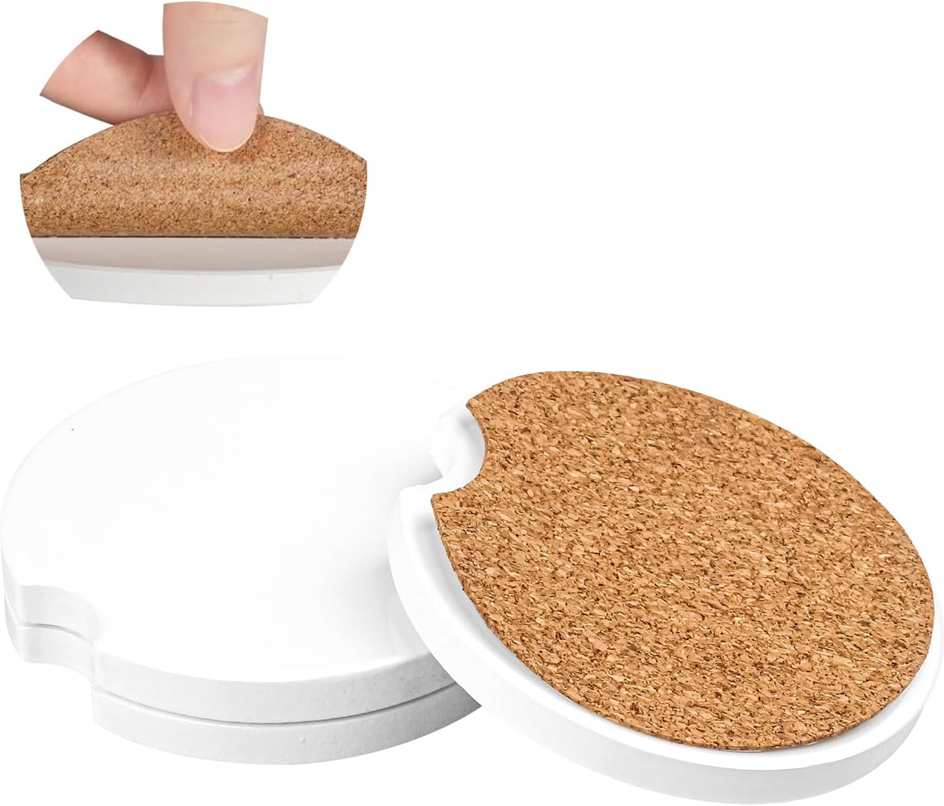 50 Pack 2.56 inch Ceramic Car Sublimation Coasters with Finger Notch, Car Ceramic Auto Cupholder with Cork Backing, Perfect for DIY and Sublimation Projects(Glazed)
