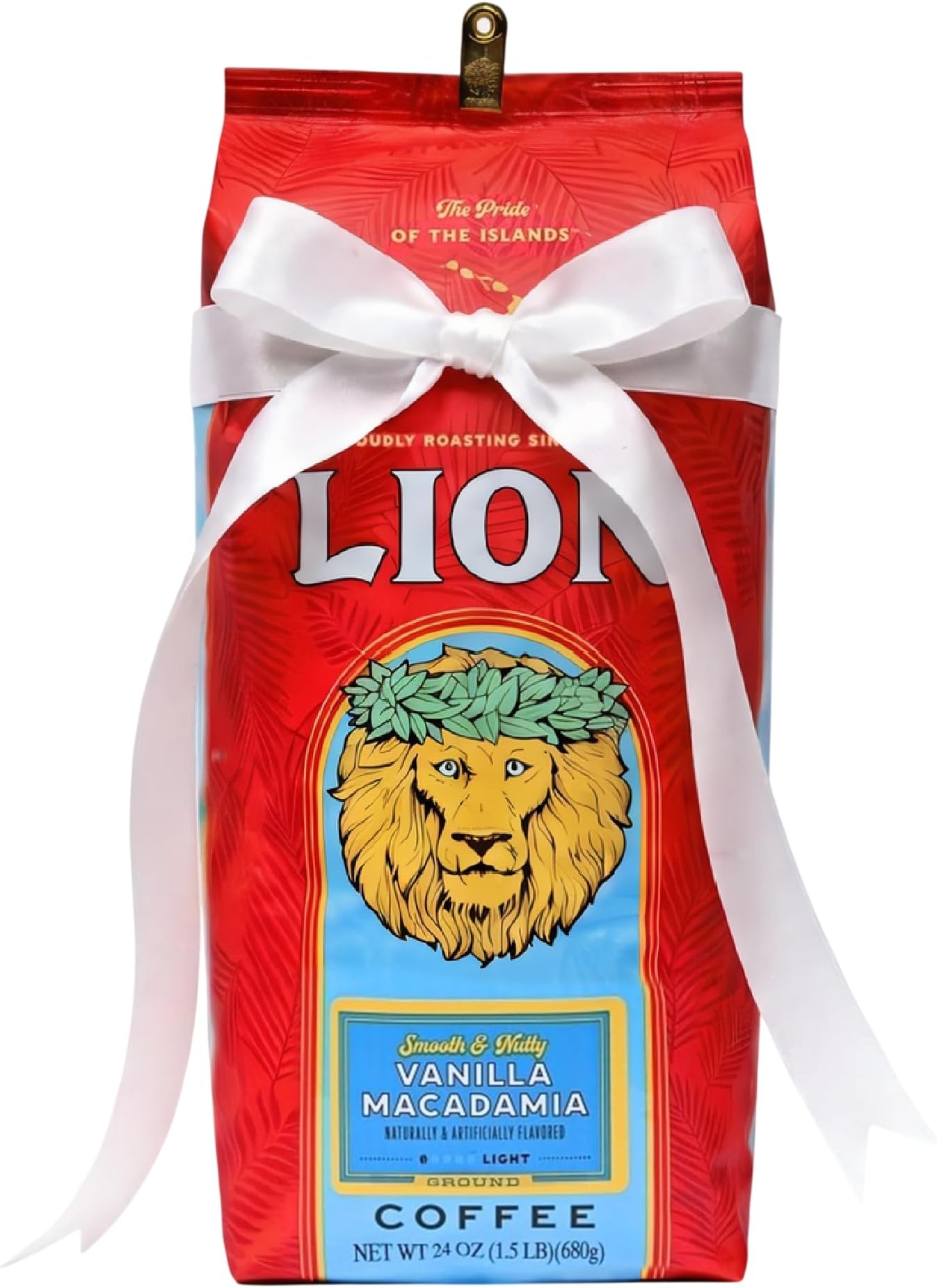 Lion Coffee Vanilla Macadamia Flavored Ground Coffee, Light Roast, Hawaiian Inspired Taste - 24 Ounce Bag