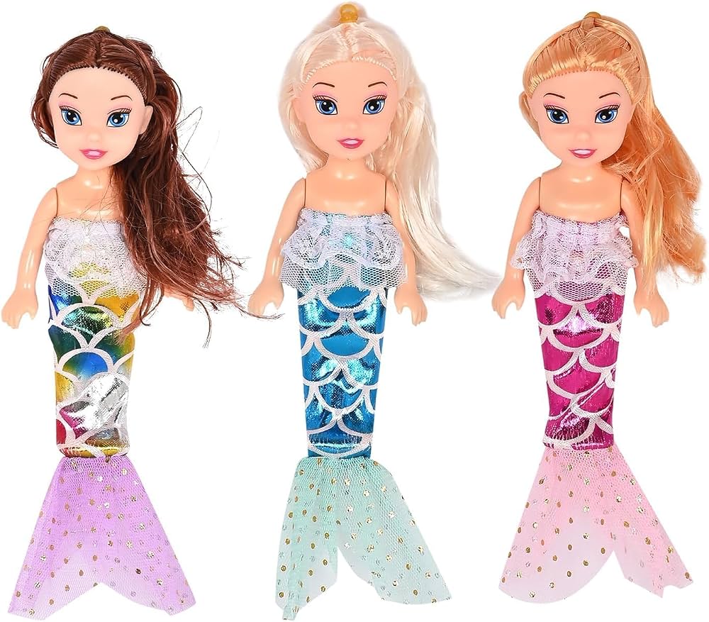 Mahadevs Toy Mermaid Dolls Pack of 3, Shimmery Tails with Lace