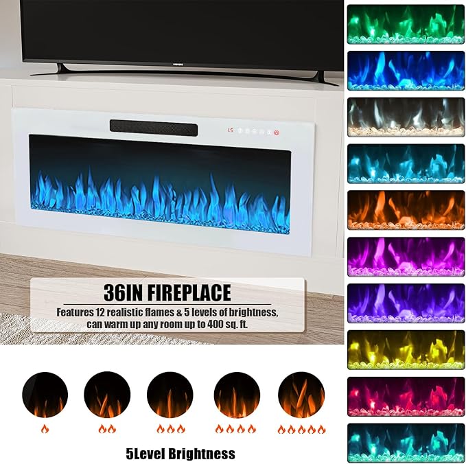 Soporte para TV con Chimenea Eléctrica VITESSE 80" Blanco miniatura 4