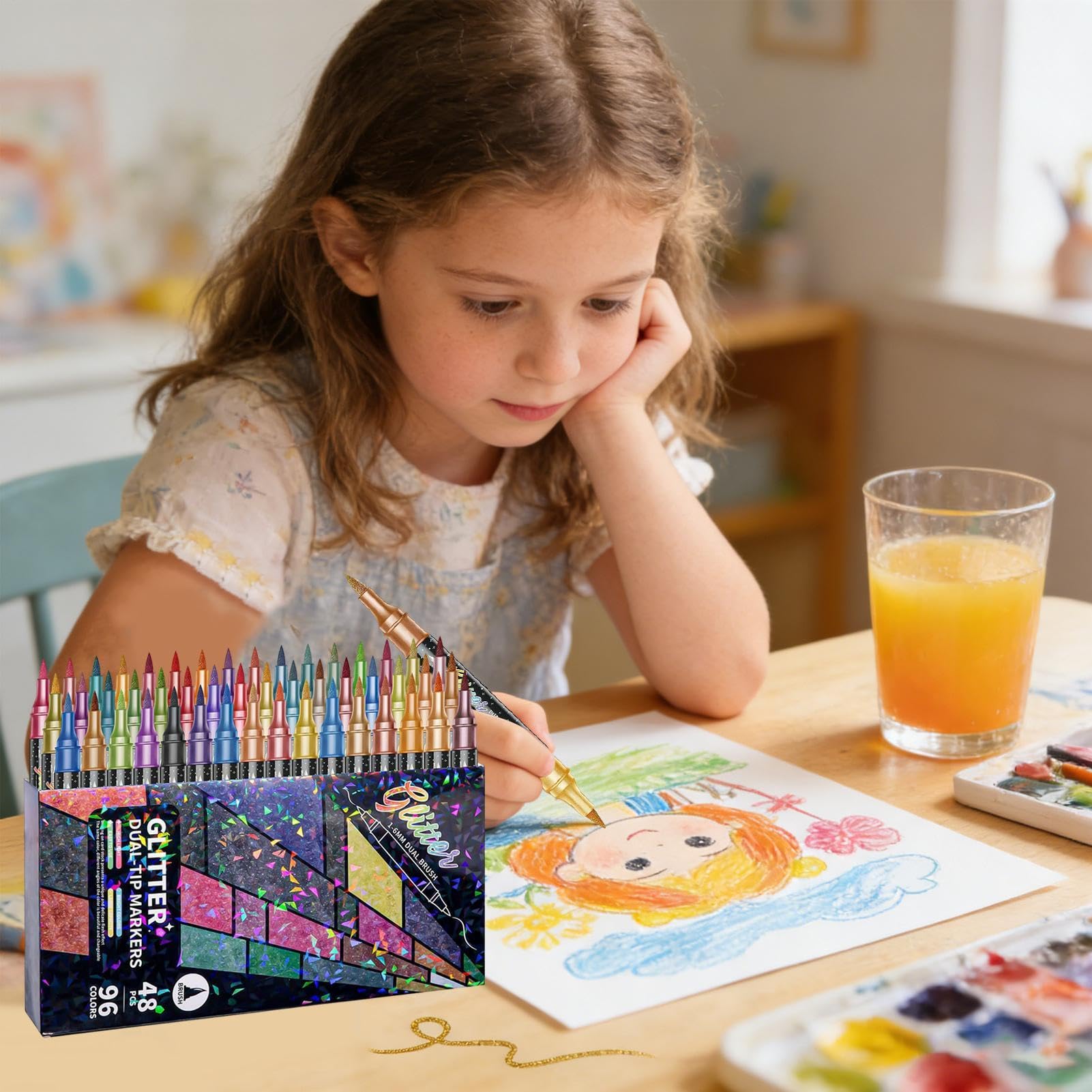 Pennarelli Glitter Inchiostro a Base d'Acqua Asciugatura Rapida | Pennarelli glitter per disegno e pittura Lavoretti fai da te, biglietti d'auguri, scrapbooking,