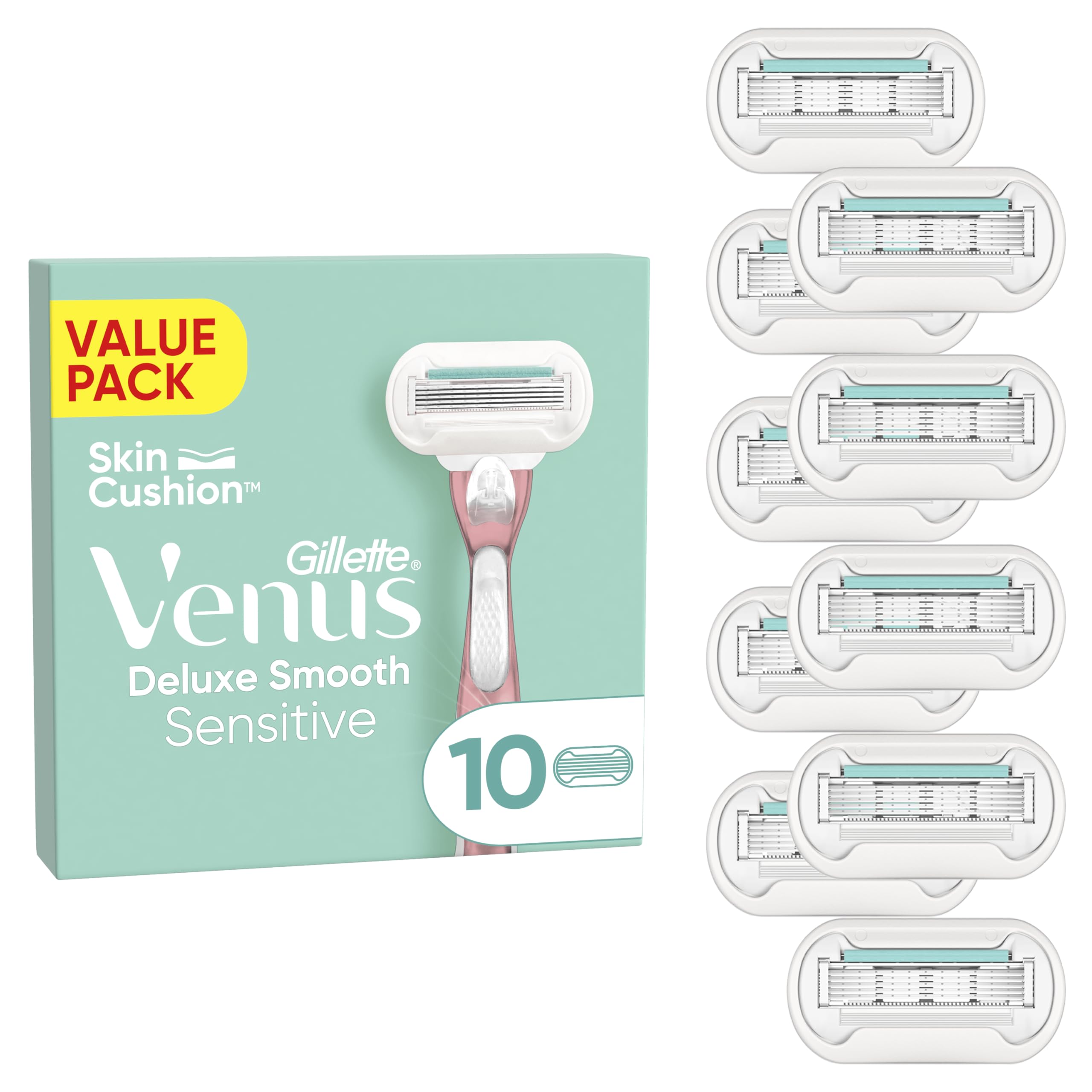 Deluxe Smooth Sensitive Razor Blades for Women Razors, 10 Replacement Blades for Women's Razors with 5 Blades for a Longer Lasting, Smooth Shave