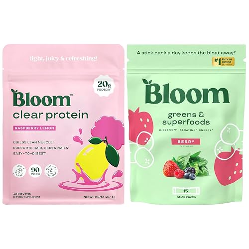 Bloom Raspberry Lemonade Clear Protein and Berry Greens Stick Packs
