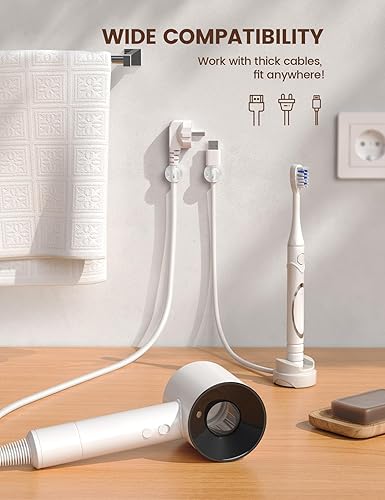 Miniatura 5 de Lamicall 6Pack Clear Rotatable Cord Organizer - [1s Lock] Cable Clips Phone Charger Cord Holder, Desk Cable Management, Adhesive Wire Organizer for