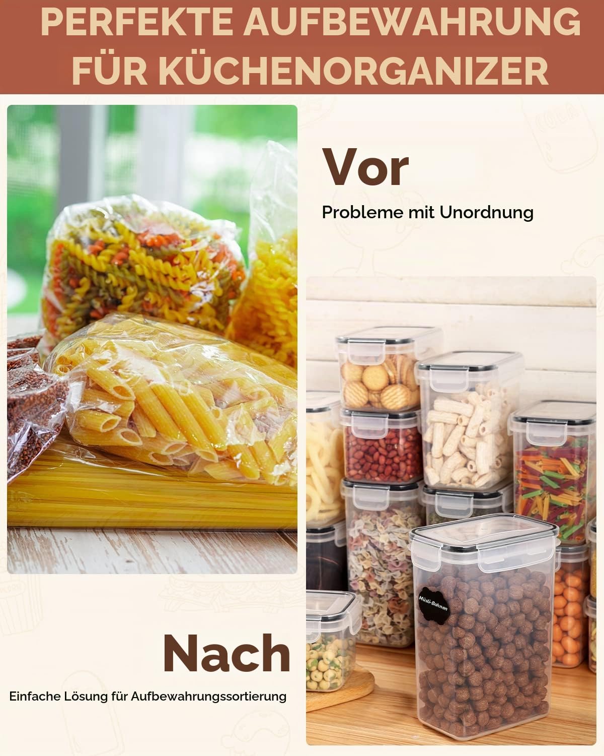heuchaey Vorratsdosen 24 Set mit Deckel,Aufbewahrungsbox Küche aus Plastik mit Aufkleber,Pinsel und Löffel,Frischhaltedosen Behälter für Getreide,Mehl,Nudeln,BPA-frei