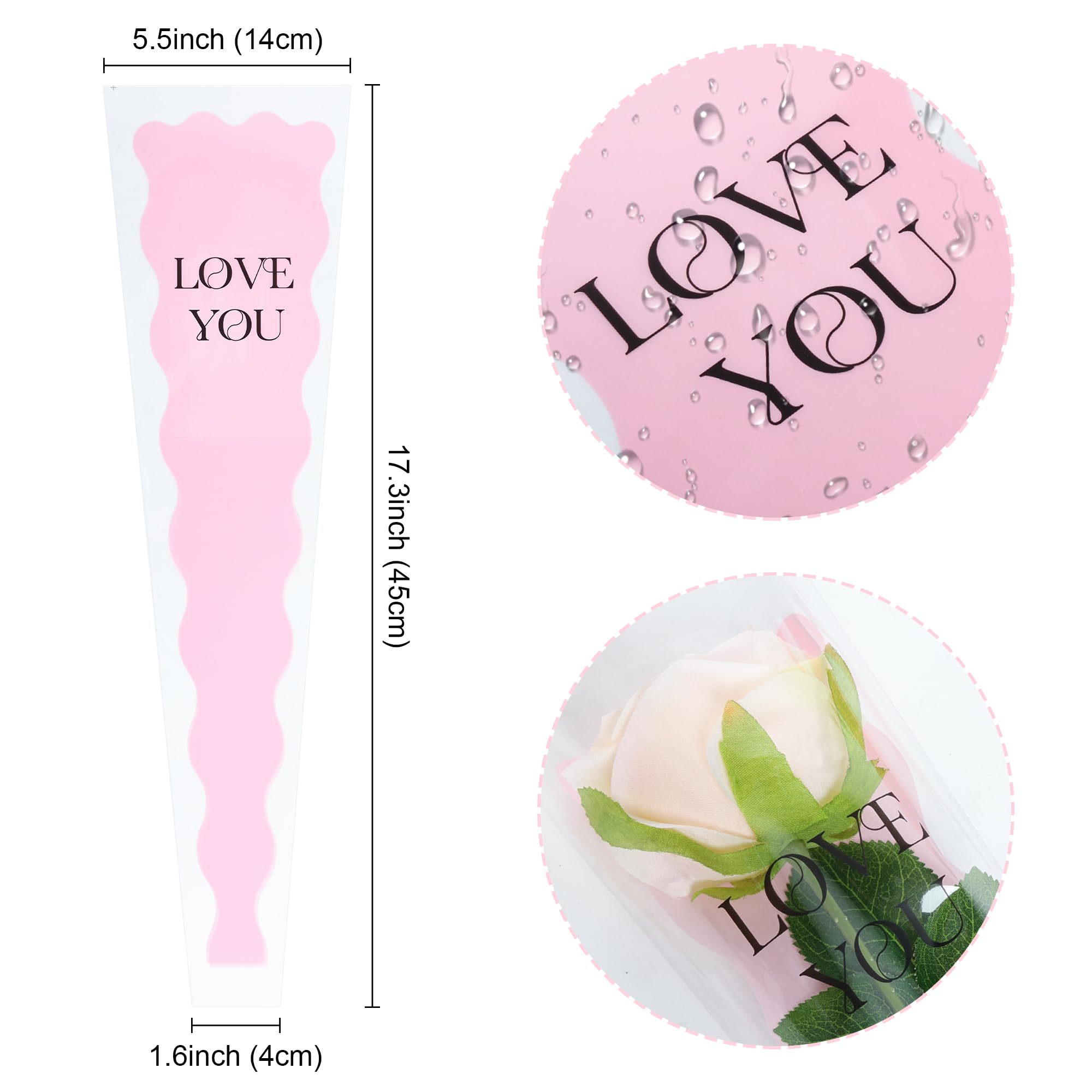 Haakong 60 Stück Einzelne Rosenhülsen - Blumenverpackungstaschen Ca. 14x40 Cm, Für Muttertag, Hochzeit, Valentinstag (weiß & Pink)