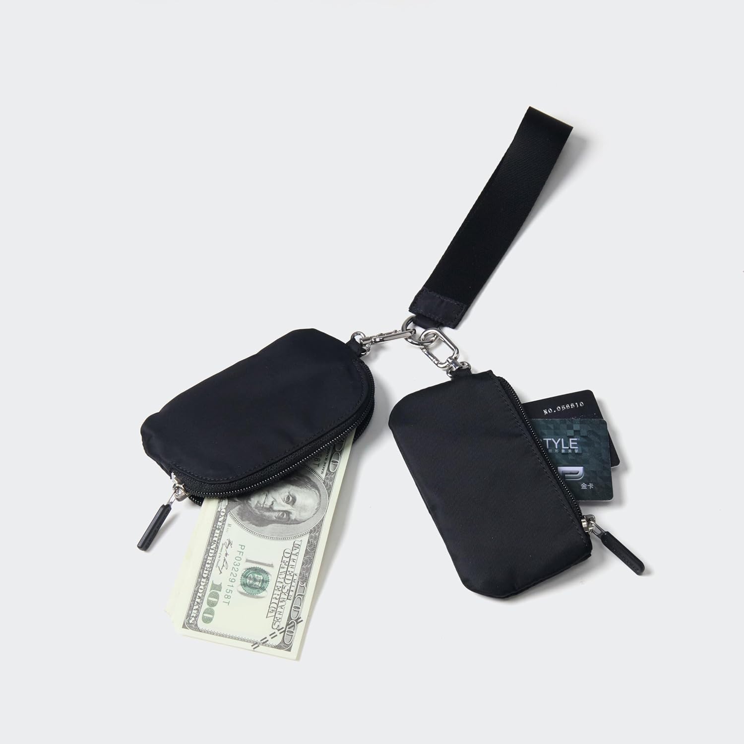 Pander Dual Pouch Wristlet Wallet for Women, RFID Blocking 2-Piece Keychain Coin Purse Set, Detachable Mini Pouch for Car Keys, Gym & Travel, Machine Washable, Black image 3