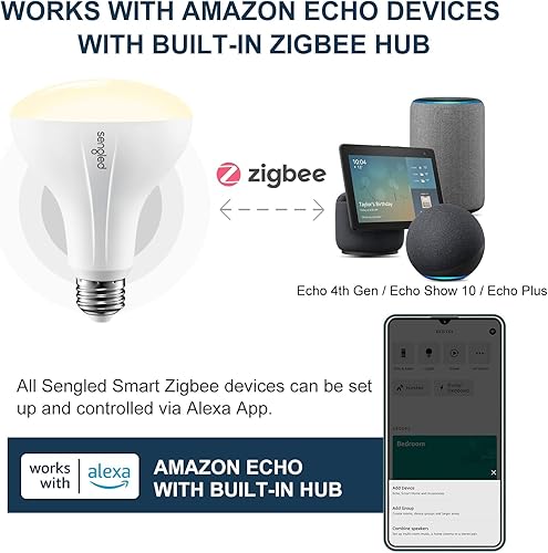 Vista 4 de Sengled Zigbee - Bombilla inteligente, funciona con SmartThings y Echo con hub integrado, control de voz con Alexa y Google Home, requiere blanco
