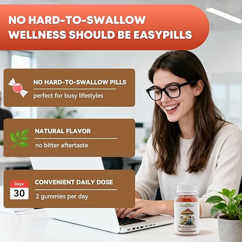 Miniatura 5 de Suplemento de gomitas de hongos con Ashwagandha - Suplemento de hongo de melena de león para adultos y niños con Reishi Cordyceps suplementos