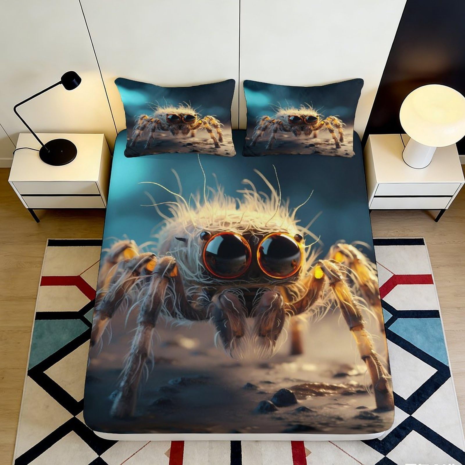 3D Printed Spider Web Fitted Sheet Microfiber Soft Durable Jumping Spider Bed Cover for Bedroom Dormitory Guest Room Mattress Protection 180x200x25cm
