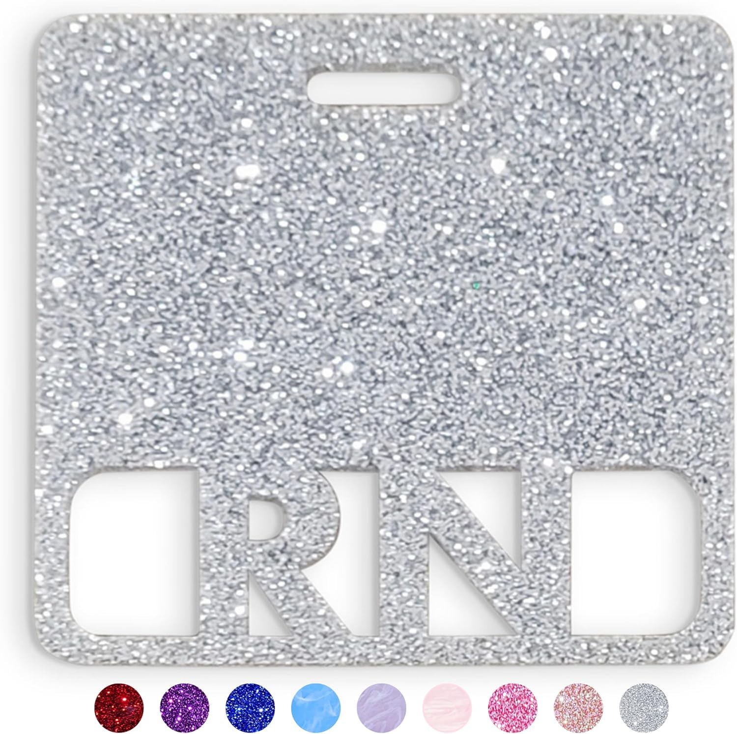 RN Badge Buddy Horizontal Cute Registered Nurse Badge Buddy Colorful and Glitter Acrylic RN Card Perfect Size for Standard Nursing ID (Silver Glitter)