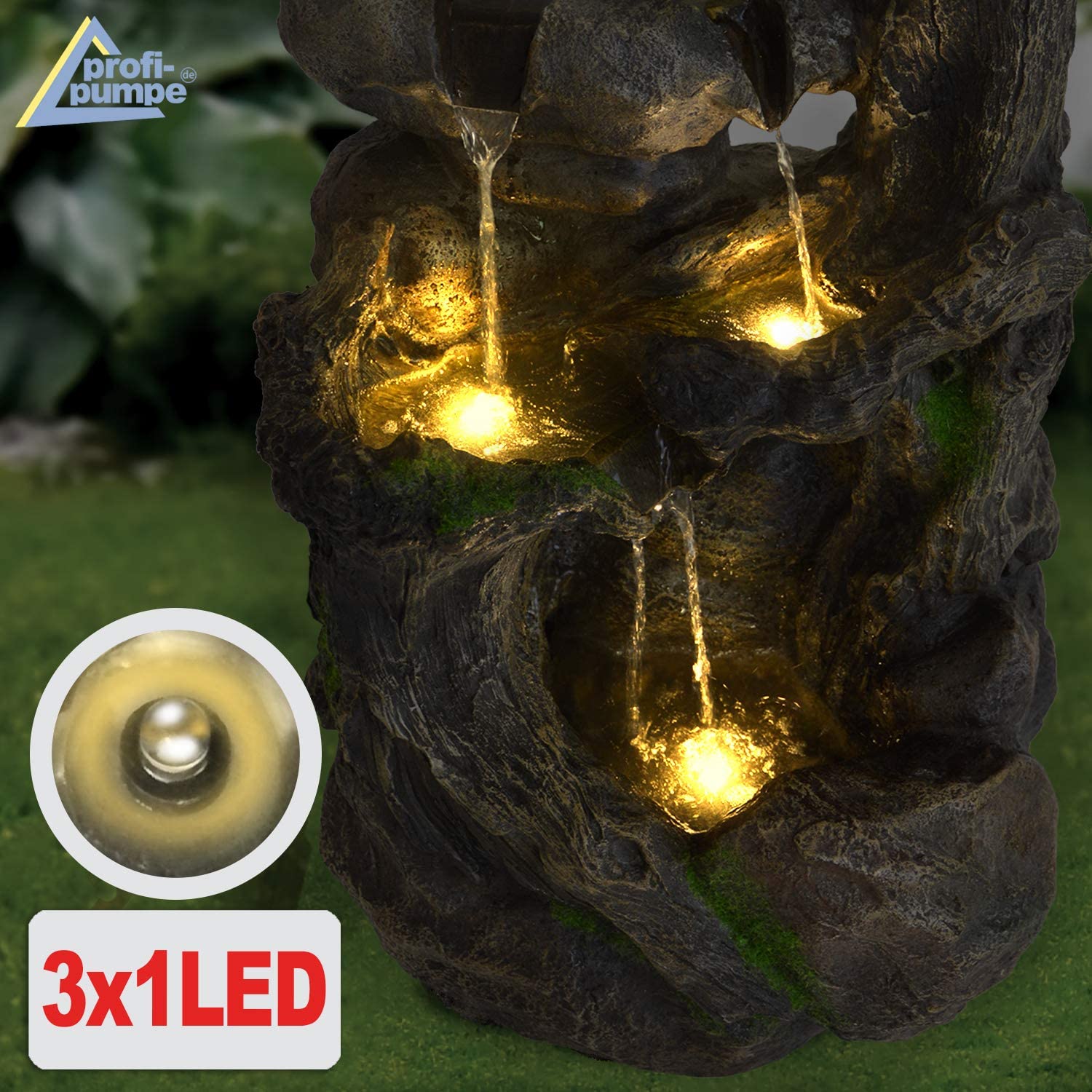 Fontana da giardino, fontana ornamentale, fontana da interno, fontana 230V cascata gioco d'acqua per giardino, laghetto da giardino, terrazza molto decorativo (BAUMWURZEL§STEIN-KASKADE con luce LED)