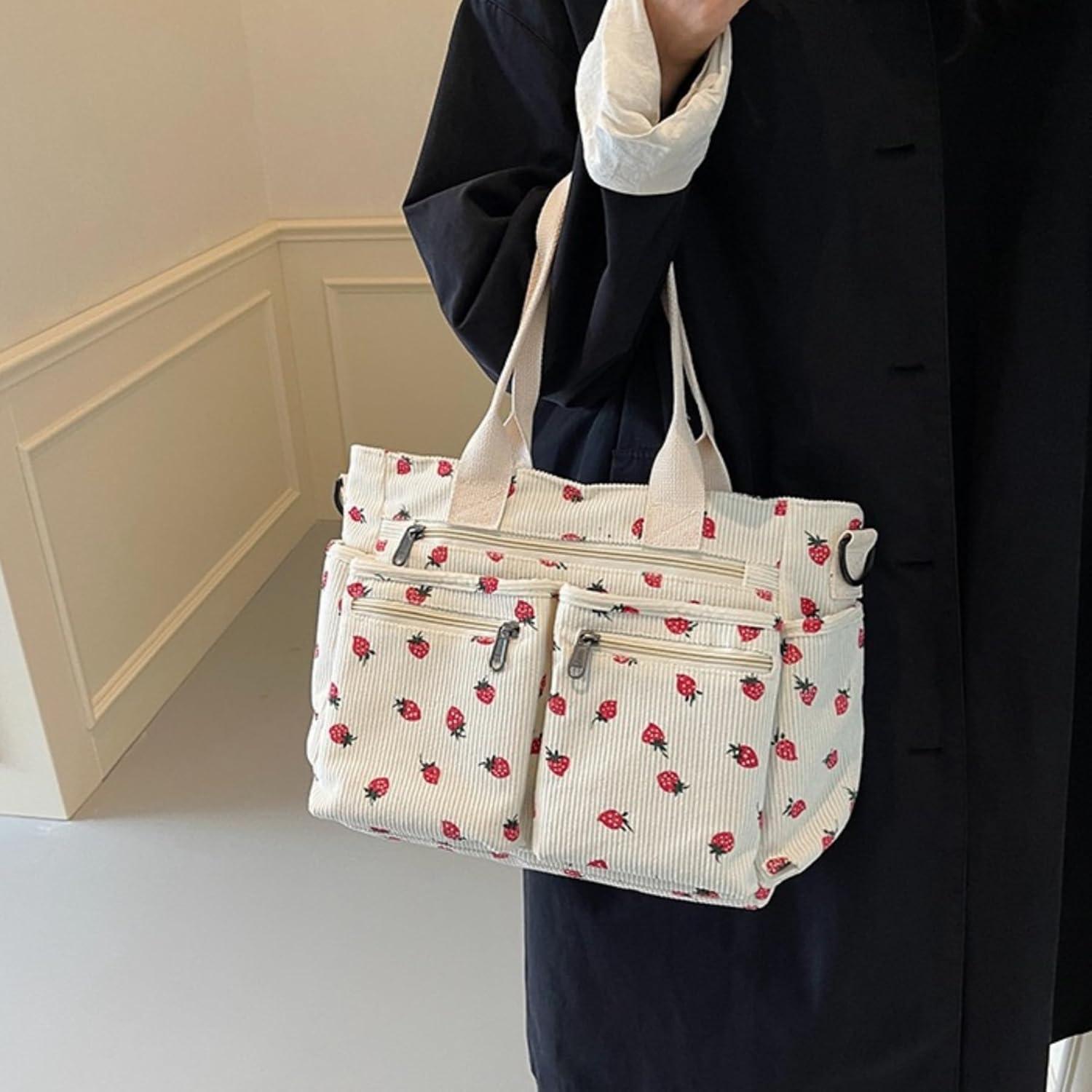 Womens Casual Corduroy Satchel Totes Handbags Large Capacity Tote Bag Purse Multiple Pockets Satchel Bag