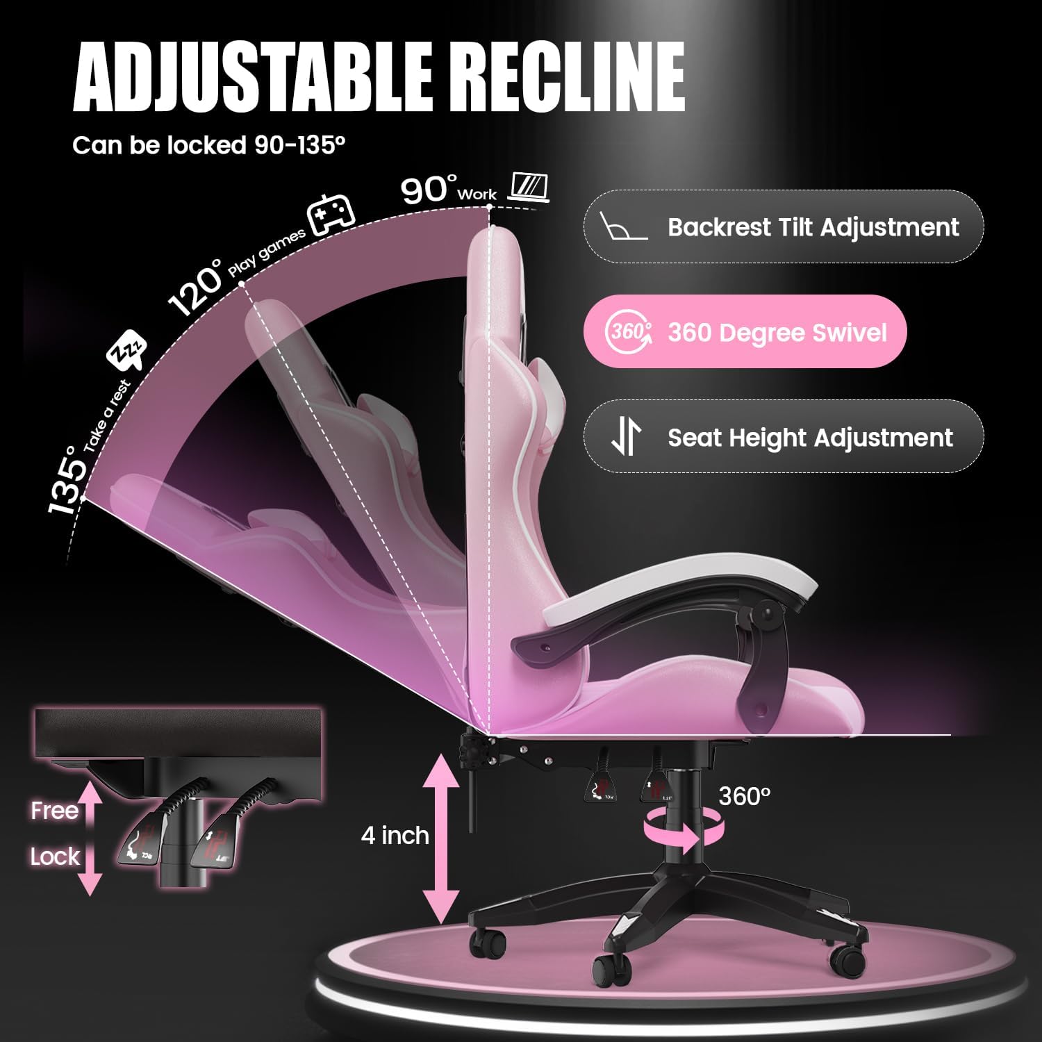 Adjustable recline and height mechanism