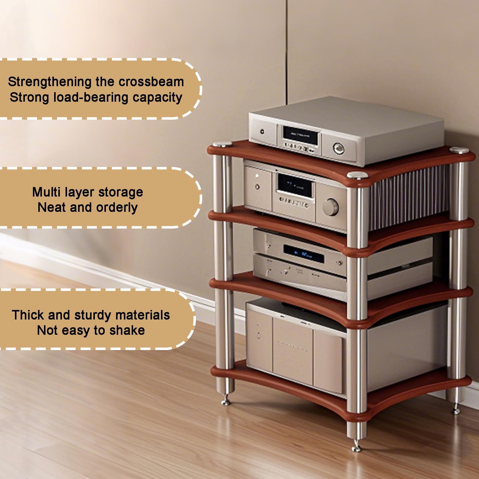 4-stufiges Audio Rack HiFi Regal - Höhenverstellbar Mit Rädern