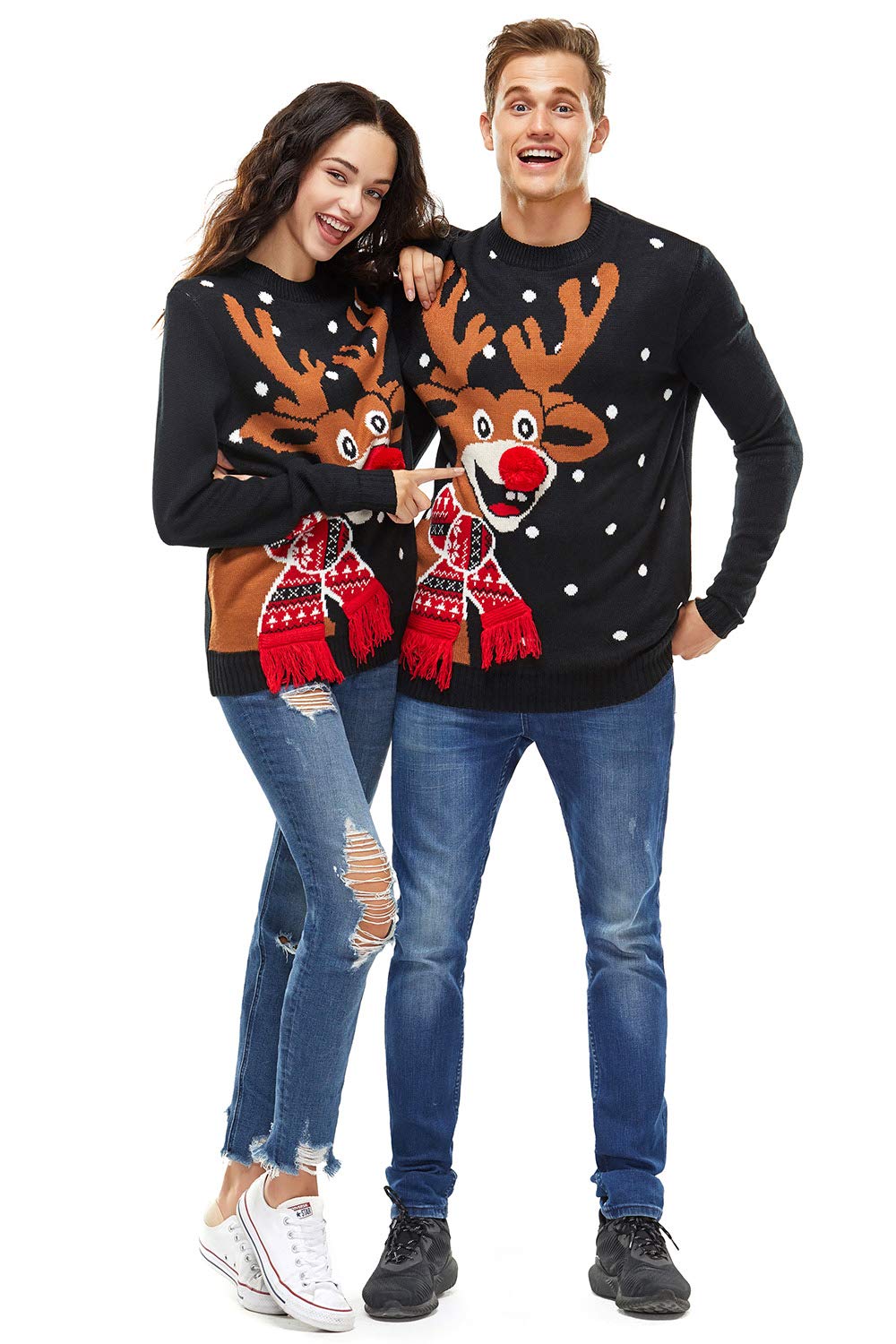 U LOOK UGLY TODAY Pull de Noël Laid pour Les Hommes, Festif pour Une Fête de Noël,Red Nose Romp-black,XL