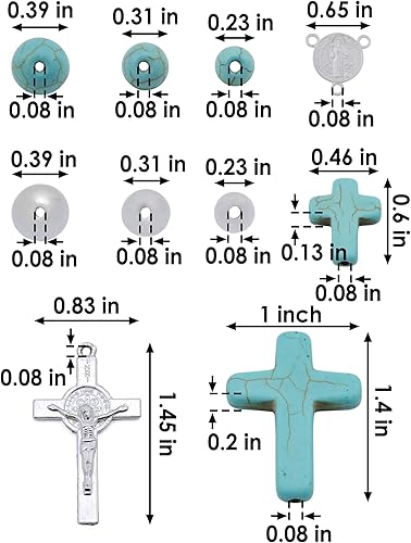 Miniatura 9 de Firstmeet Kit de fabricación de joyas con cuentas redondas turquesa y colgante de cruz, espaciador chapado en rodio y dijes de cruz para collares,