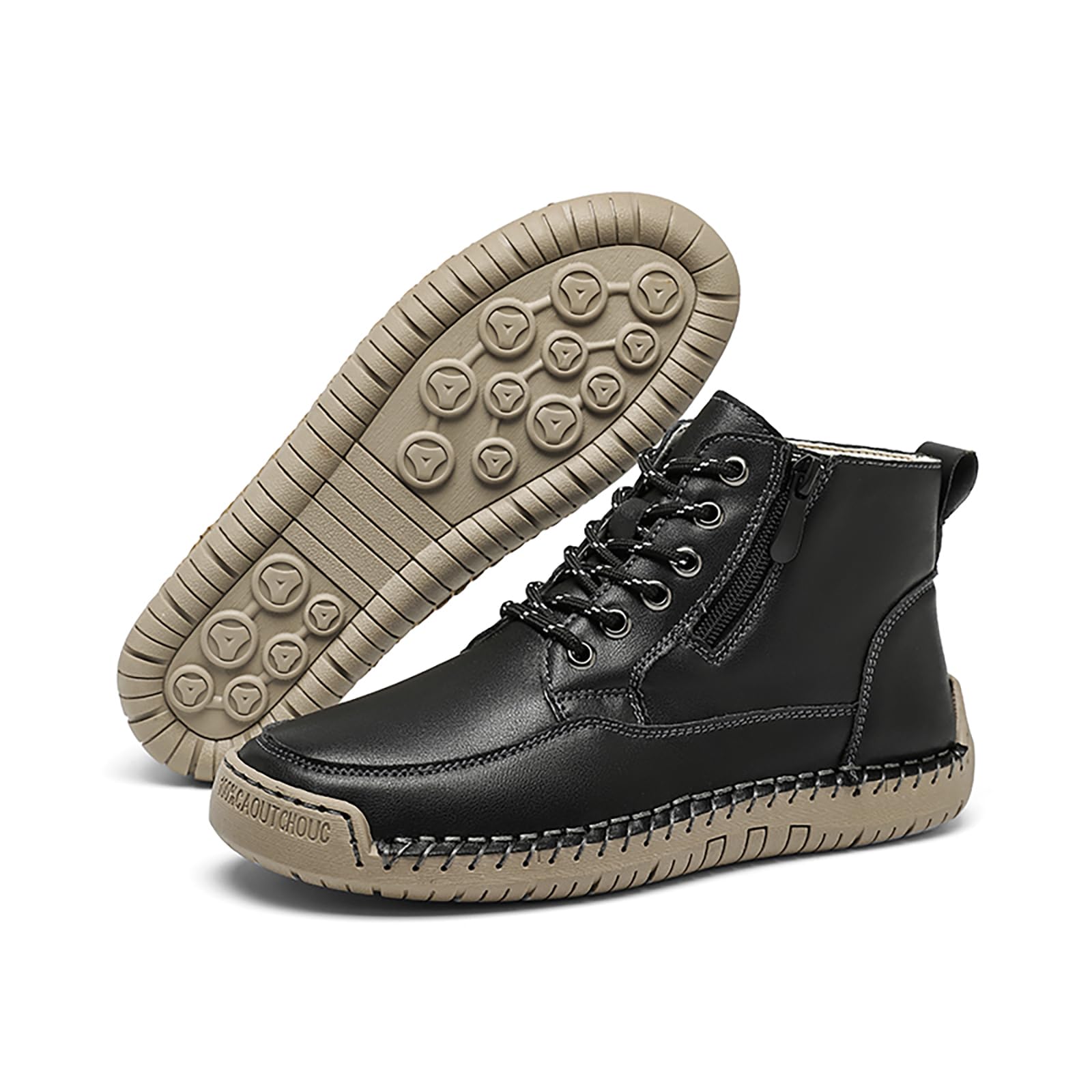 Womens Leather Handmade Orthopedic Casual Ankle Boots Lightweight Comfortable High Top Loafers With Side Zipper Outdoor Hiking Driving