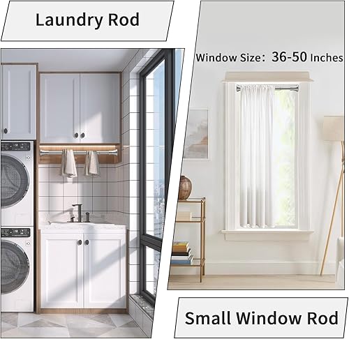 Miniatura 6 de YNL Barra de cortina de tensión, barras de tensión cortas de 36 a 52 pulgadas con 12 anillos de cortina de ducha, antideslizante, nunca se oxida, no