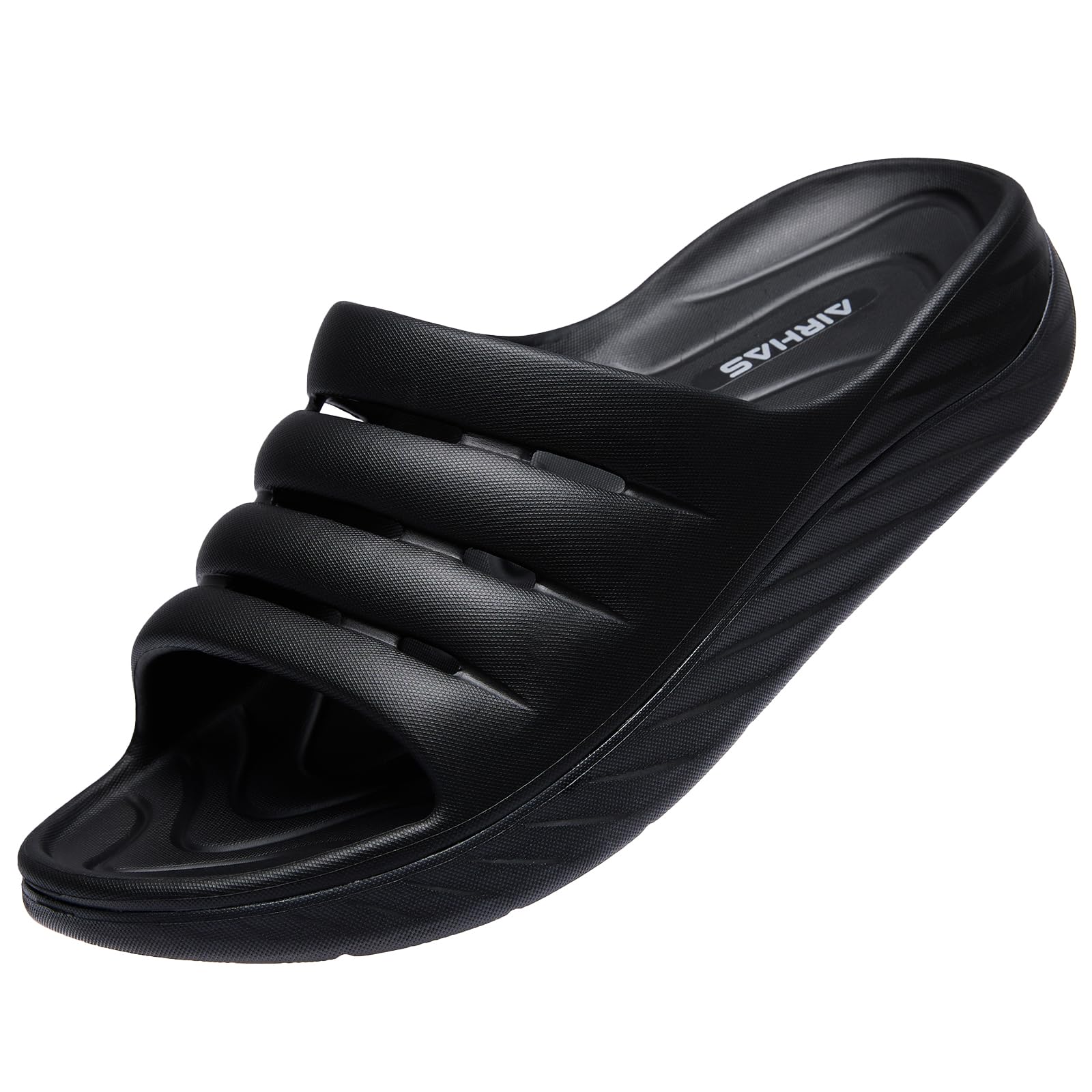 AIRHAS Recovery Sandals for Men and Women Orthotic Plantar Fasciitis Sandals with Arch Support Unisex Open Toe Slides with Cushion (Black, M6/W8)