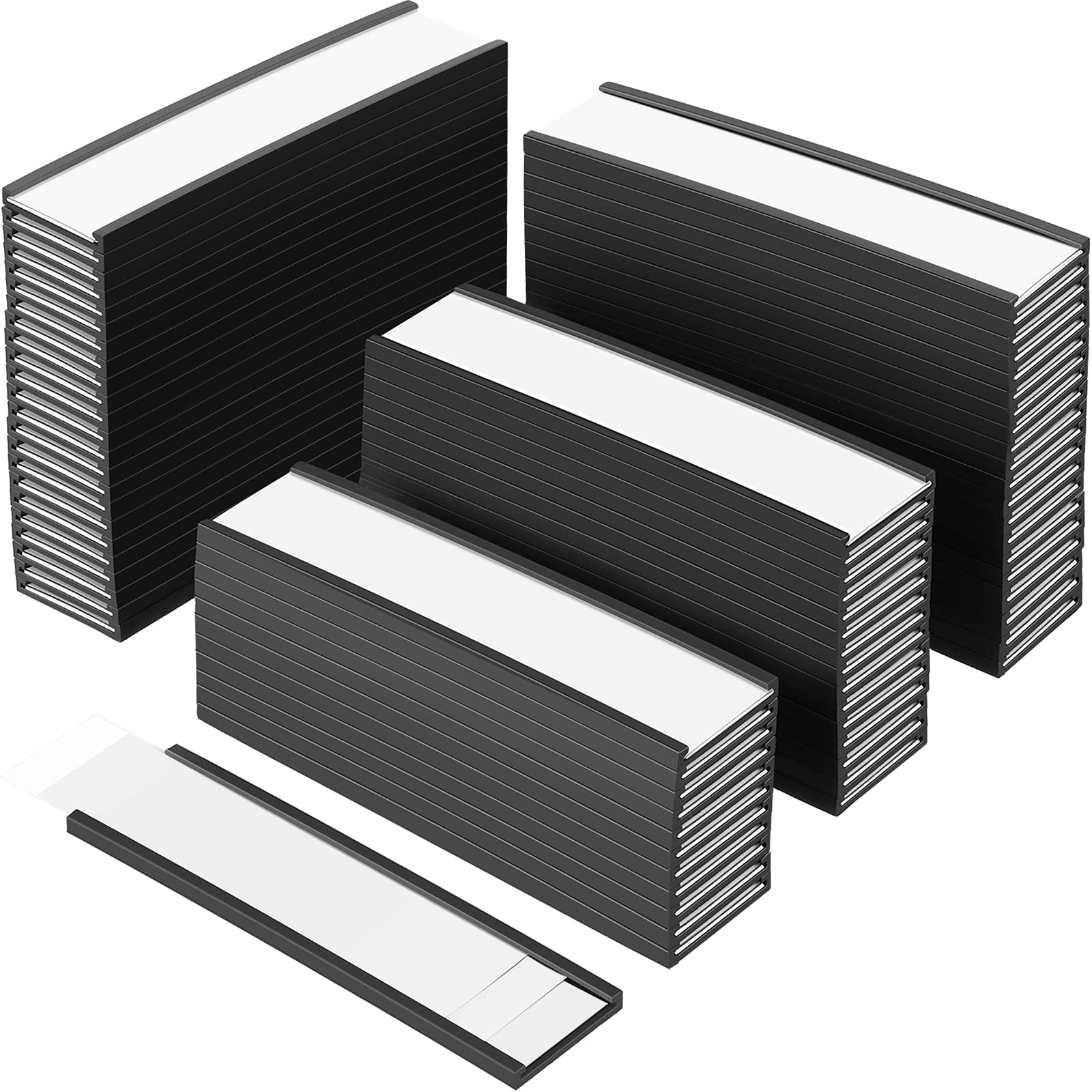 Lot de 100 porte-étiquettes magnétiques avec aimants pour cartes de données avec films protecteurs et bandes de rechange pour poubelle d'étagère (2,3 x 7,6 cm)