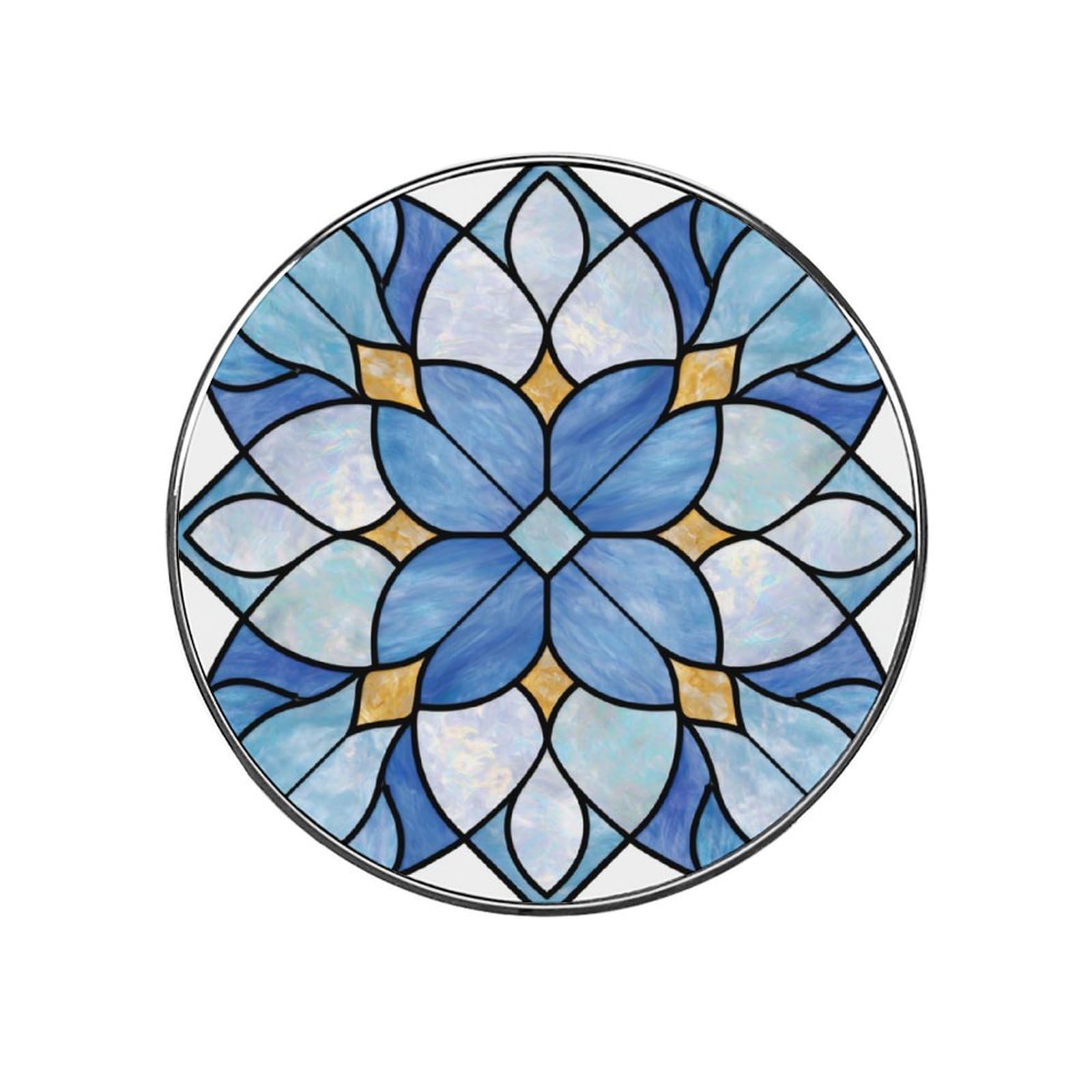 Blue Flower Transparent Stained Glass Fridge Magnets DIY Art Round Magnetic Refrigerator Sticker for Home Kitchen Car Garage Decor