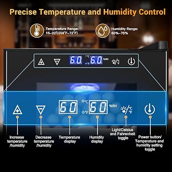 Electric Humidor, 35L 250 Counts Large Capacity Thermostatic Desktop Humidor Cabinet with Digital LED Screen, Safety Lock,Smart Humidity & Temp Control, Gifts for Men