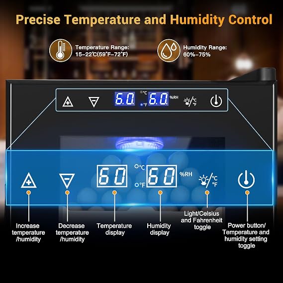 Electric Humidor, 35L 250 Counts Large Capacity Thermostatic Desktop Humidor Cabinet with Digital LED Screen, Safety Lock,Smart Humidity & Temp Control, Gifts for Men