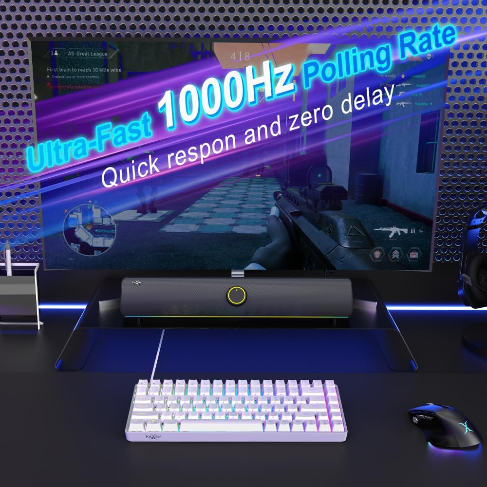 FOXXRAY HKM-S93 Mechanical Gaming Keyboard, Compact 75% Layout Hot-Swappable Gaming Keyboard Blue Switch, RGB Backlit with Customizable Keys, 84-Key Wired Computer Keyboards for Laptop PC Gamer-White